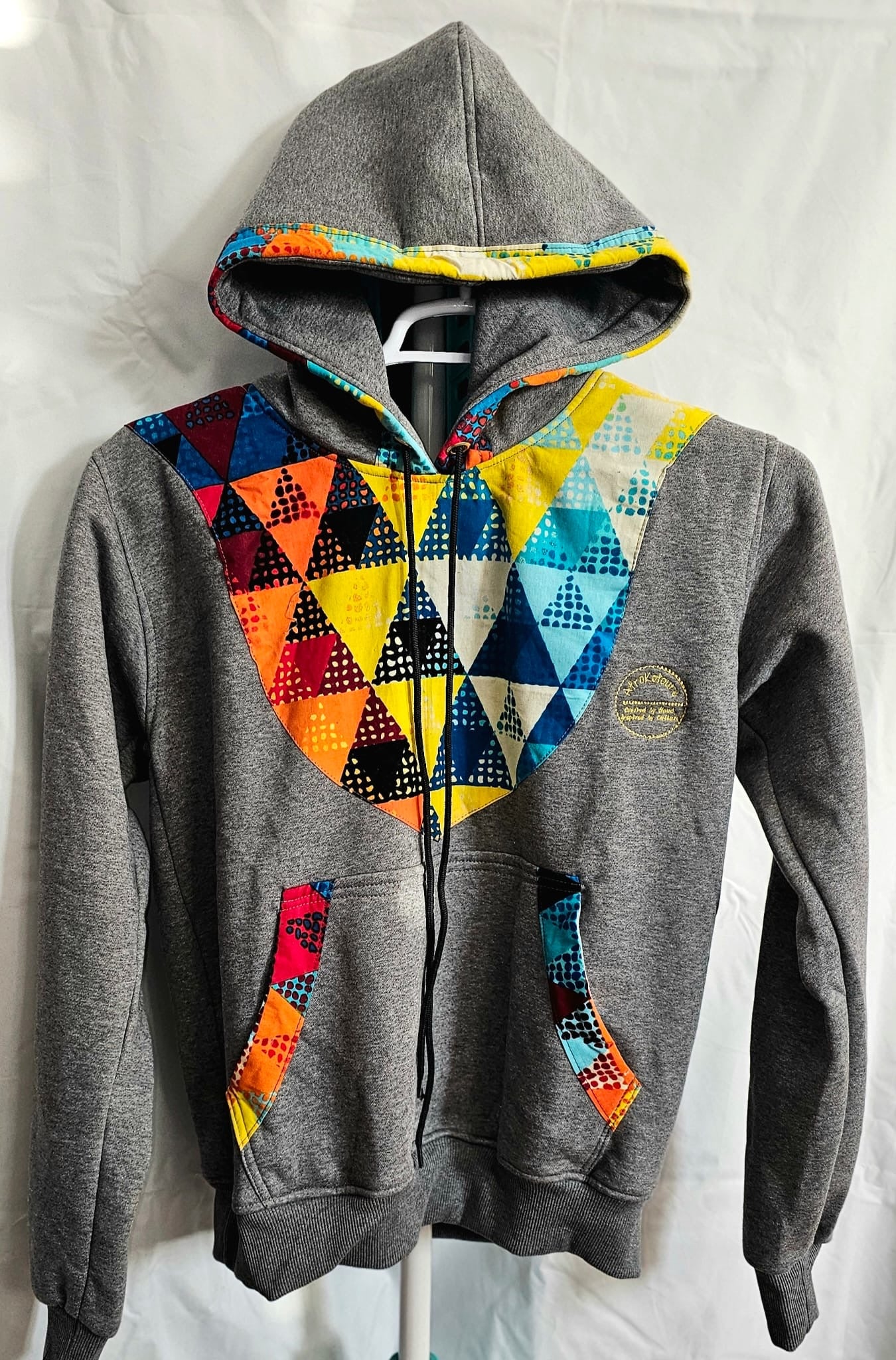 Grey Ankara-Accent Hoodie