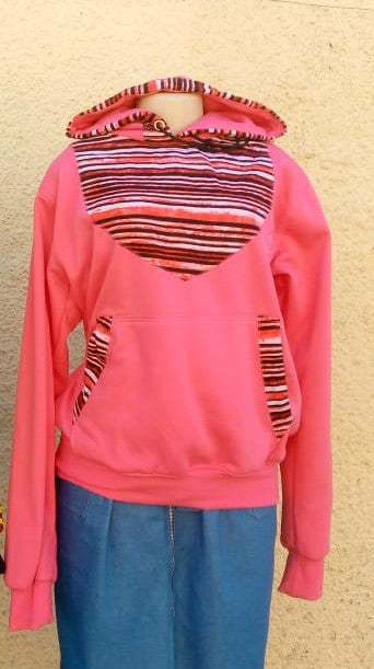 Pink Ankara-Accent Hoodie